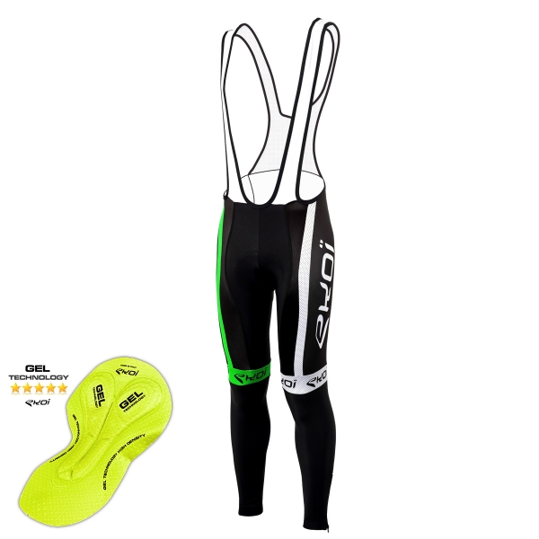 Culotte bike largo invierno EKOI COMP10 Gel Negro Verde Culotte bike largo invierno EKOI COMP10 Gel Negro Verde