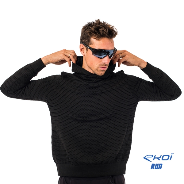 Sudadera capucha EKOI RUN Azul Negro Sudadera capucha EKOI RUN Azul Negro